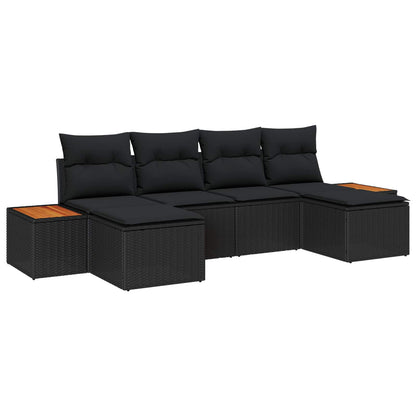 Gartensofa-set mit Kissen 6 pcs Schwarz Poly-Rattan