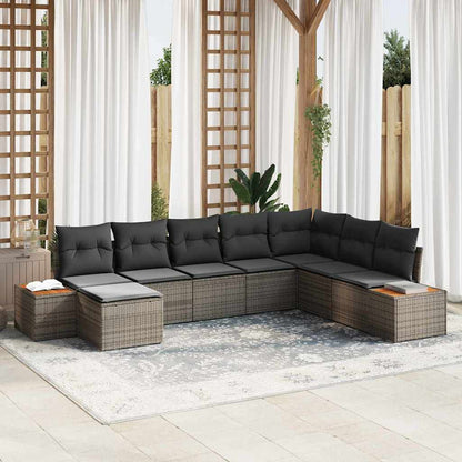Gartensofa-set mit Kissen 8 pcs Grau Poly Rattan