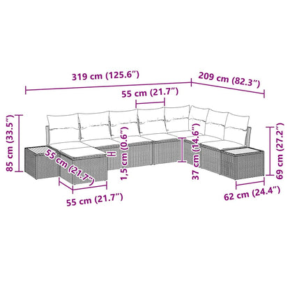 Gartensofa-set mit Kissen 8 pcs Beige Poly Rattan