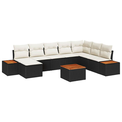 Gartensofa-set mit Kissen 9 pcs Schwarz Poly Rattan
