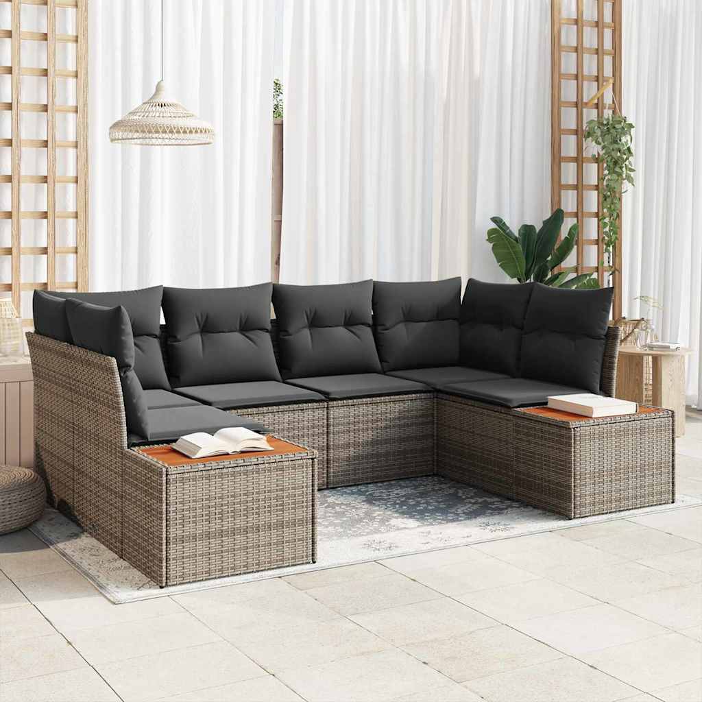 Gartensofa-set mit Kissen 6 pcs Grau Poly-Rattan