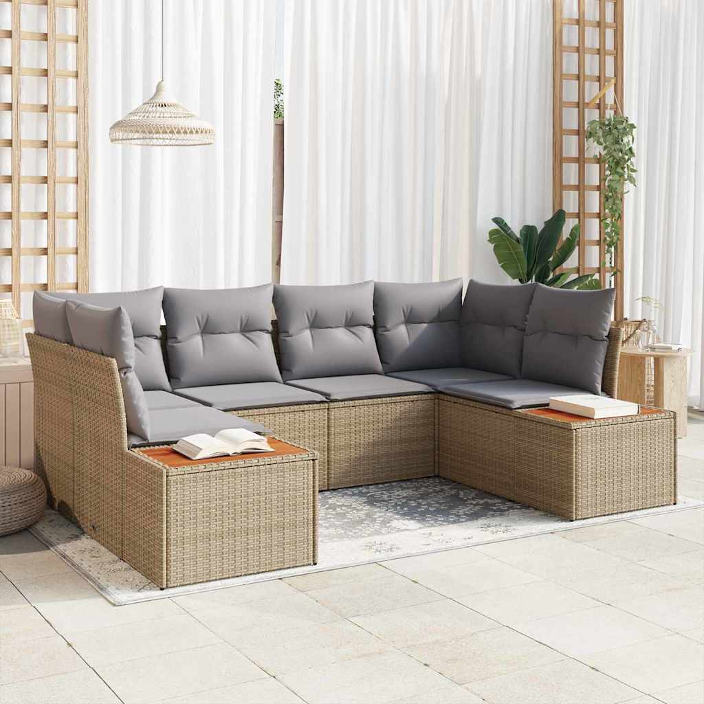 Gartensofa-set mit Kissen 6 pcs Beige Poly-Rattan