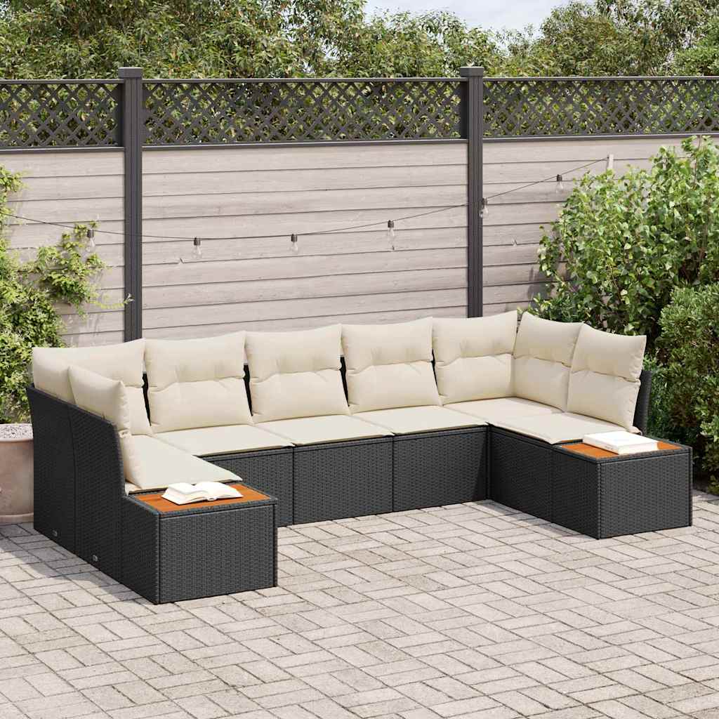 Gartensofa-set mit Kissen 7 pcs Schwarz Poly-Rattan