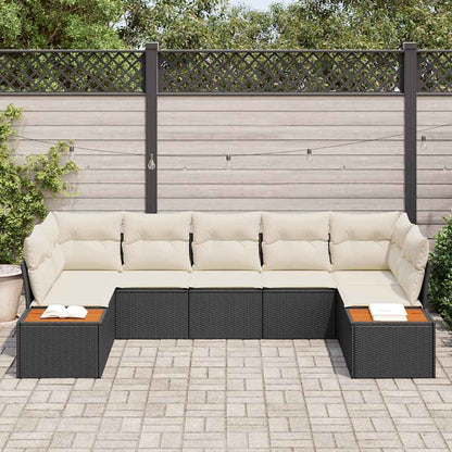 Gartensofa-set mit Kissen 7 pcs Schwarz Poly-Rattan