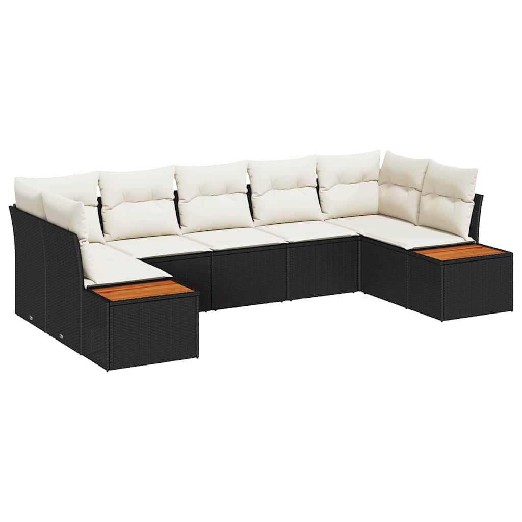 Gartensofa-set mit Kissen 7 pcs Schwarz Poly-Rattan