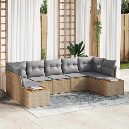 Gartensofa-set mit Kissen 7 pcs Beige Poly-Rattan