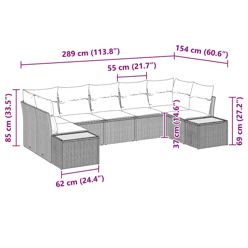 Gartensofa-set mit Kissen 7 pcs Beige Poly-Rattan