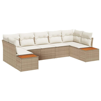 Gartensofa-set mit Kissen 7 pcs Beige Poly-Rattan