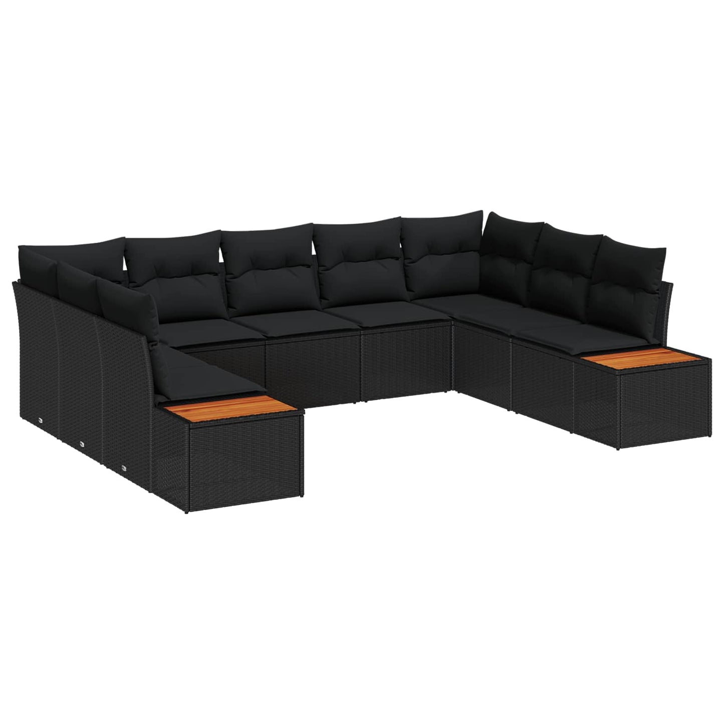 Gartensofa-set mit Kissen 9 pcs Schwarz Poly Rattan