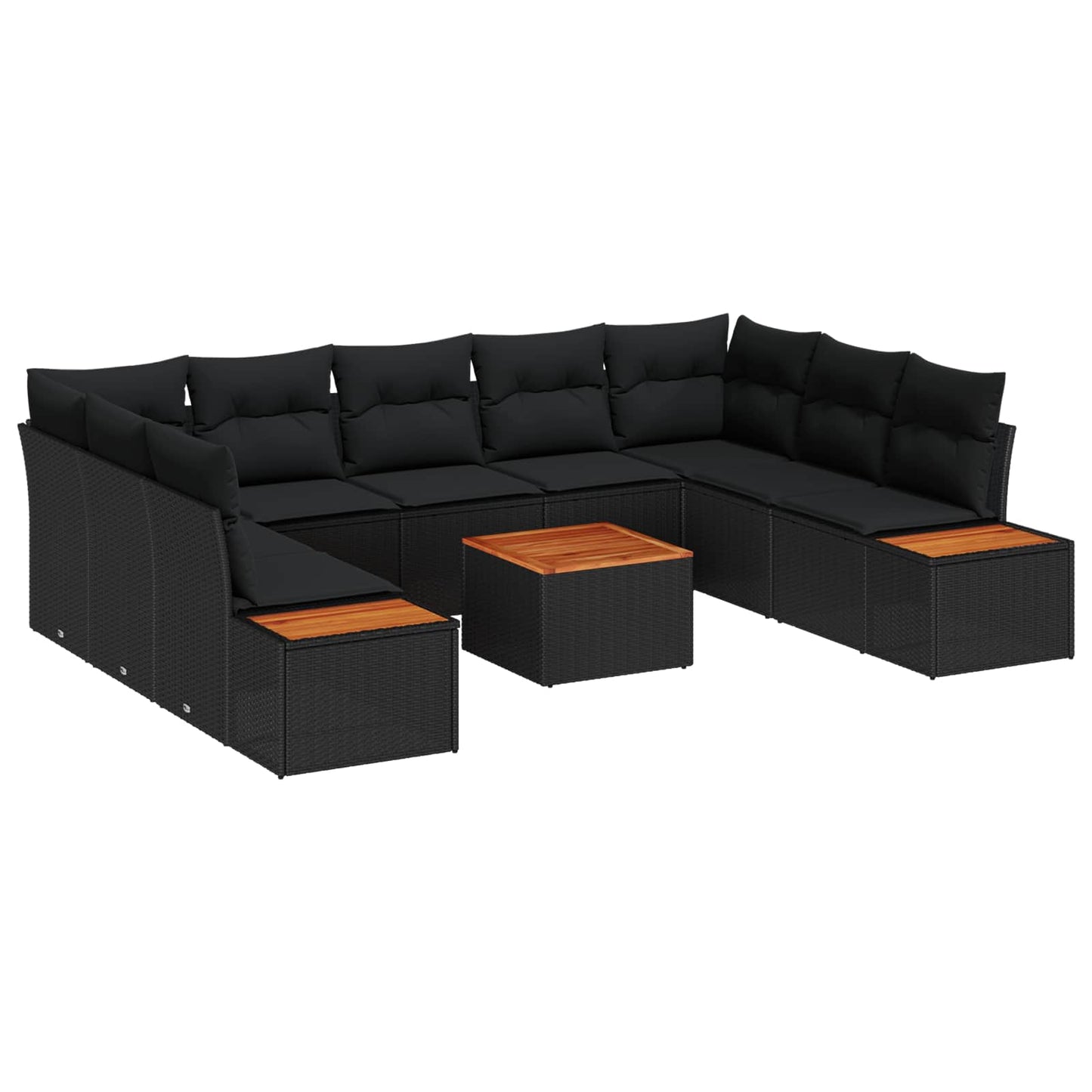 Gartensofa-set mit Kissen 10 pcs Schwarz Poly Rattan