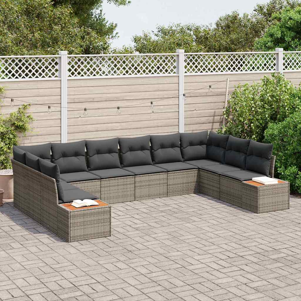 Gartensofa-set mit Kissen 10 pcs Grau Poly Rattan