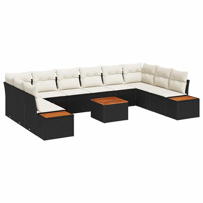 Gartensofa-set mit Kissen 11 pcs Schwarz Poly Rattan
