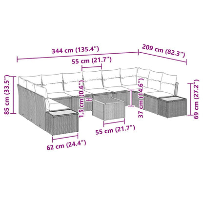 Gartensofa-set mit Kissen 11 pcs Schwarz Poly Rattan