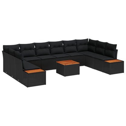 Gartensofa-set mit Kissen 11 pcs Schwarz Poly Rattan