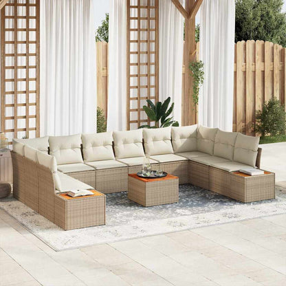 Gartensofa-set mit Kissen 11 pcs Beige Poly Rattan
