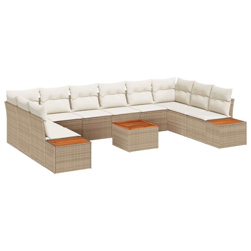 Gartensofa-set mit Kissen 11 pcs Beige Poly Rattan