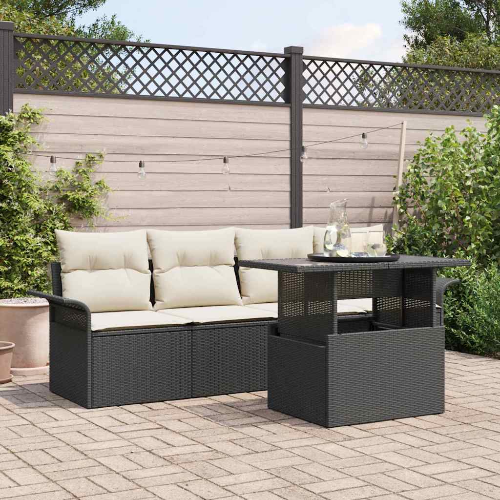 Gartensofa-set mit Kissen 5 pcs Schwarz Poly-Rattan