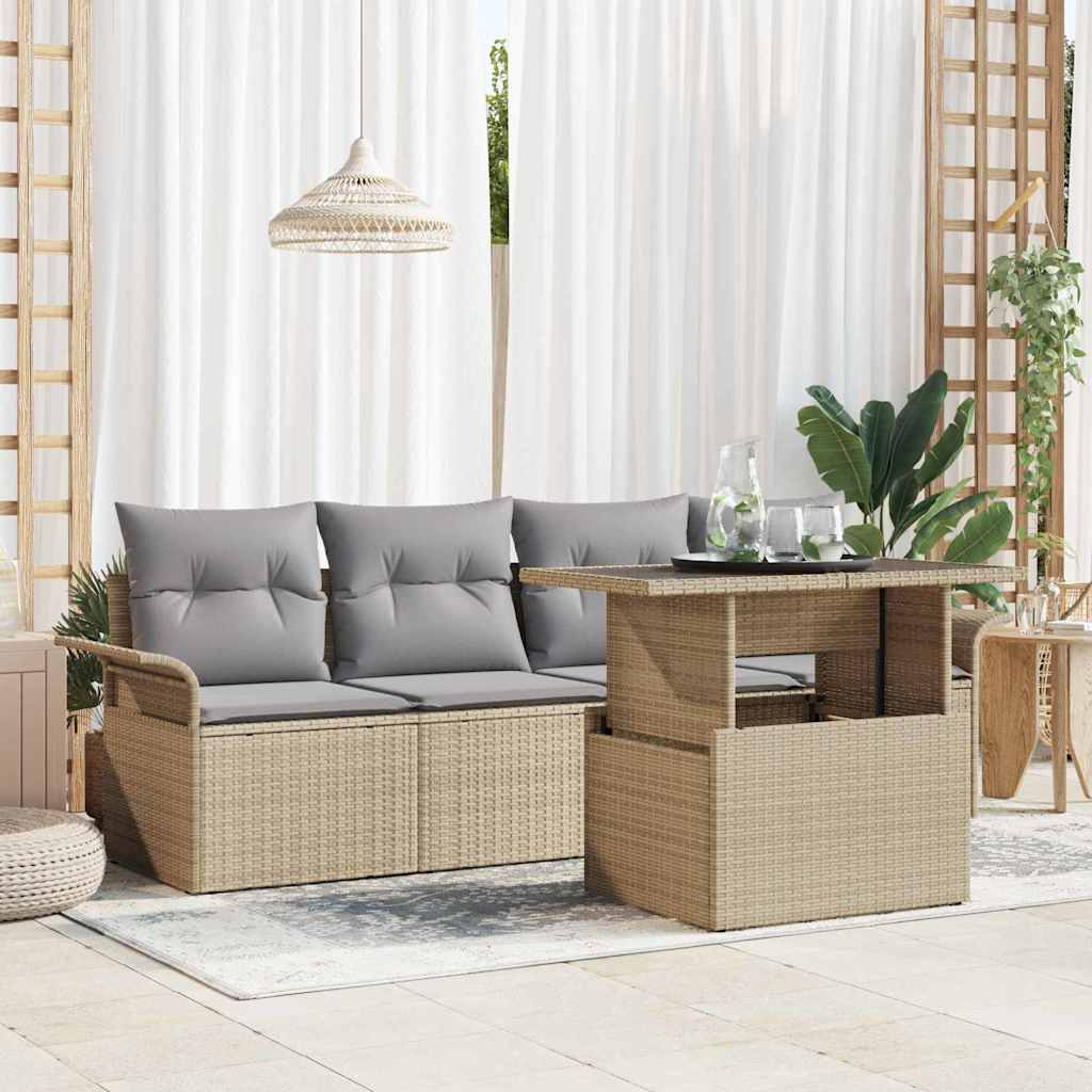Gartensofa-set mit Kissen 5 pcs Beige Poly-Rattan