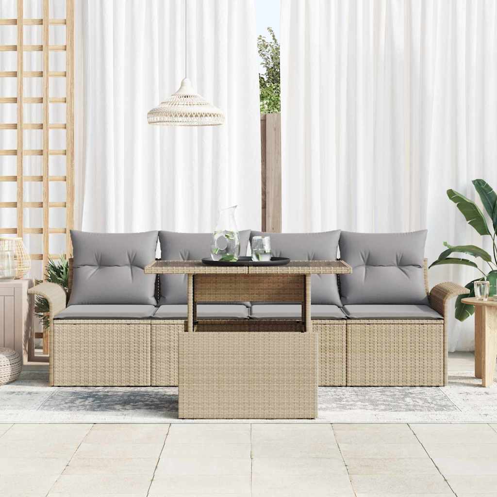 Gartensofa-set mit Kissen 5 pcs Beige Poly-Rattan