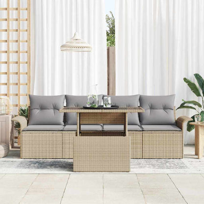 Gartensofa-set mit Kissen 5 pcs Beige Poly-Rattan