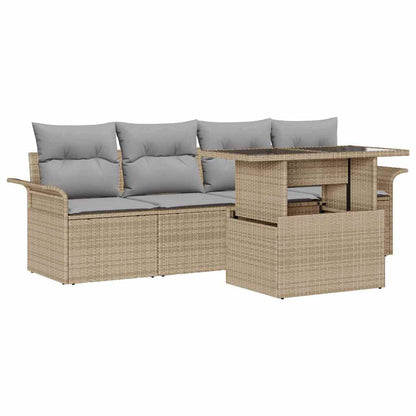 Gartensofa-set mit Kissen 5 pcs Beige Poly-Rattan