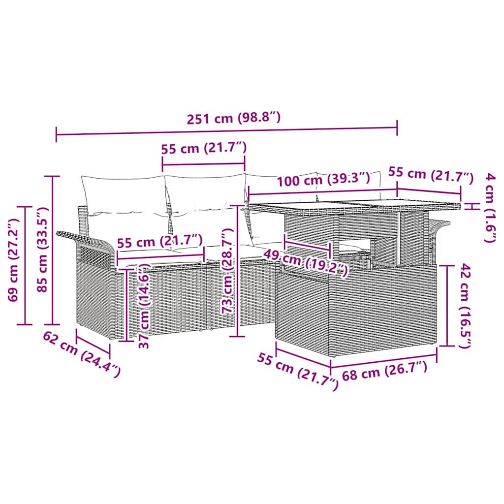 Gartensofa-set mit Kissen 5 pcs Beige Poly-Rattan