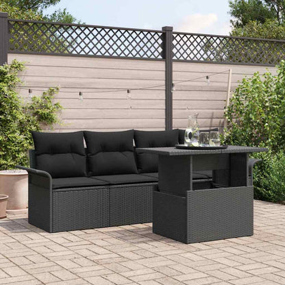 Gartensofa-set mit Kissen 5 pcs Schwarz Poly-Rattan