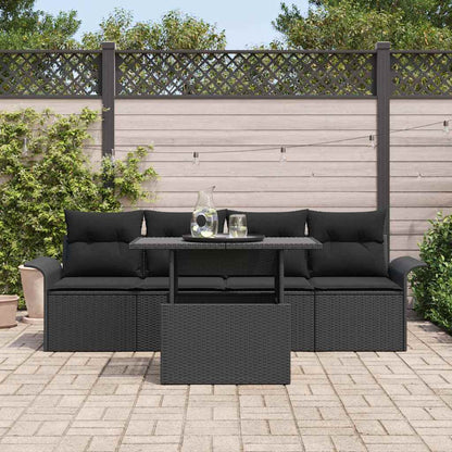 Gartensofa-set mit Kissen 5 pcs Schwarz Poly-Rattan
