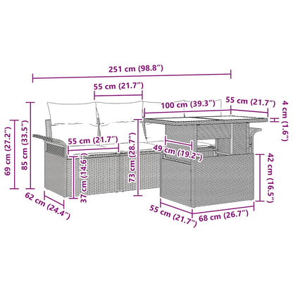 Gartensofa-set mit Kissen 5 pcs Schwarz Poly-Rattan