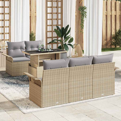 Gartensofa-set mit Kissen 6 pcs Beige Poly-Rattan