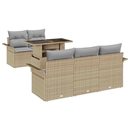 Gartensofa-set mit Kissen 6 pcs Beige Poly-Rattan
