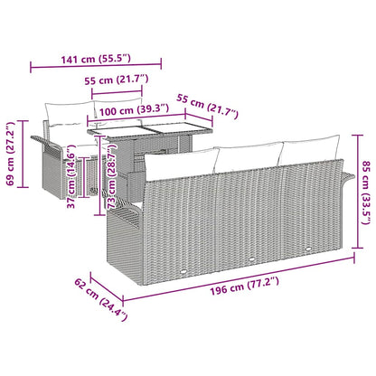 Gartensofa-set mit Kissen 6 pcs Beige Poly-Rattan