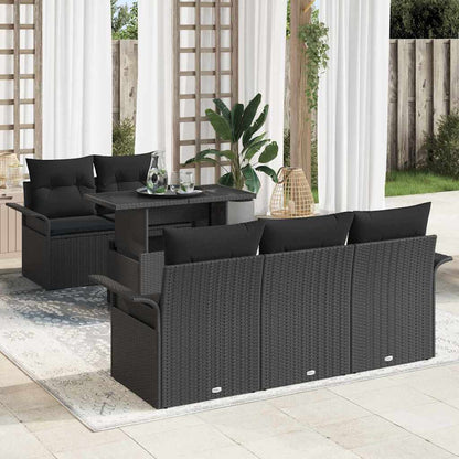 Gartensofa-set mit Kissen 6 pcs Schwarz Poly-Rattan