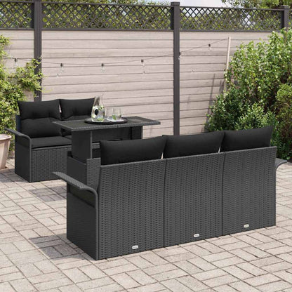 Gartensofa-set mit Kissen 6 pcs Schwarz Poly-Rattan