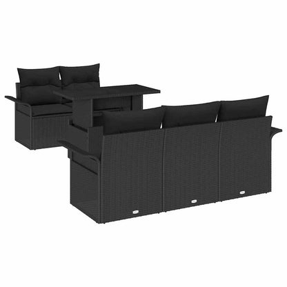 Gartensofa-set mit Kissen 6 pcs Schwarz Poly-Rattan
