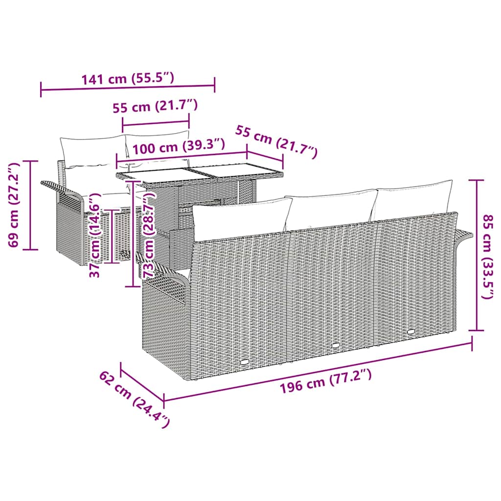 Gartensofa-set mit Kissen 6 pcs Schwarz Poly-Rattan