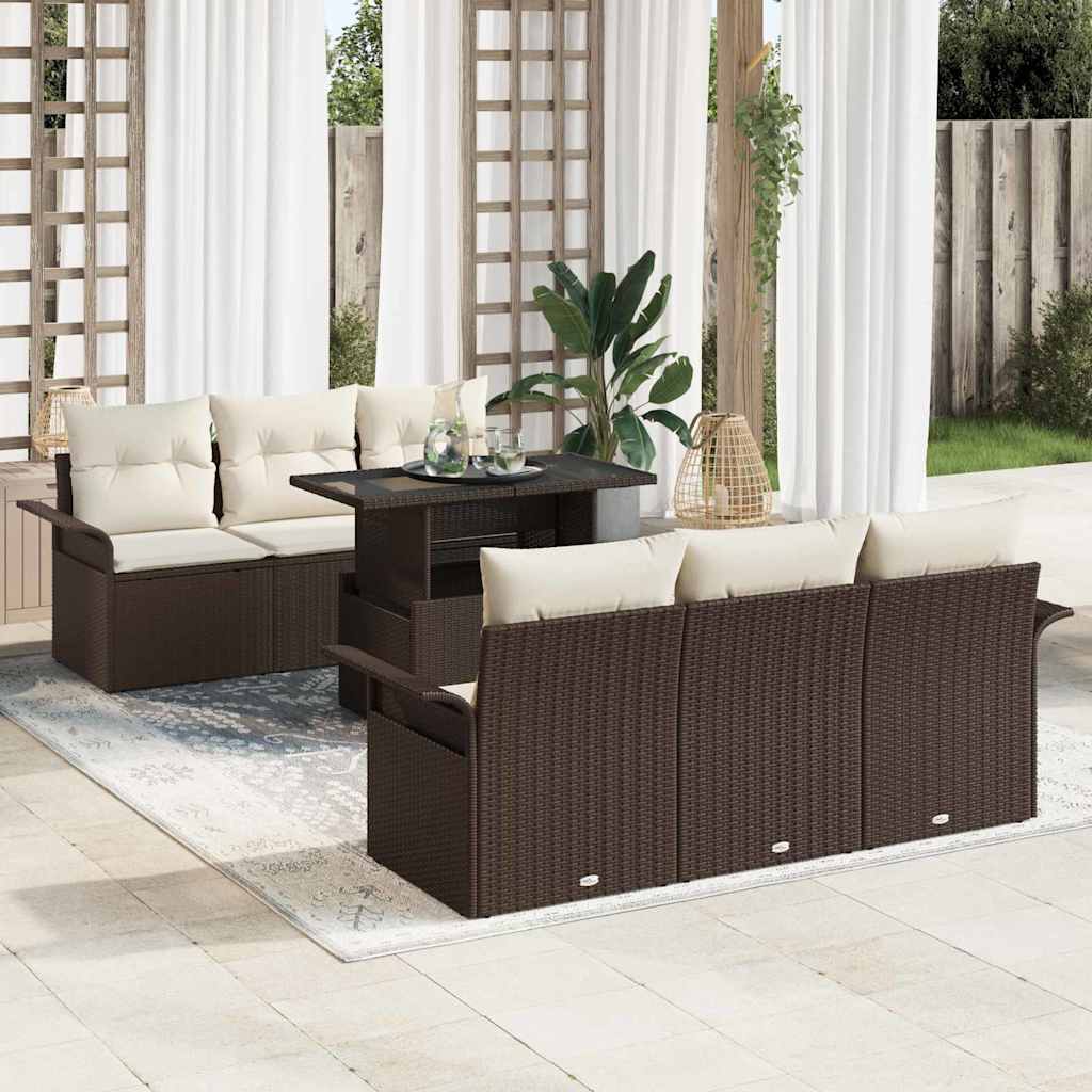 Gartensofa-set mit Kissen 7 pcs Braun Poly-Rattan