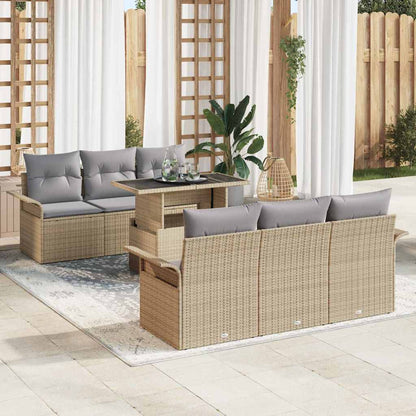Gartensofa-set mit Kissen 7 pcs Beige Poly-Rattan
