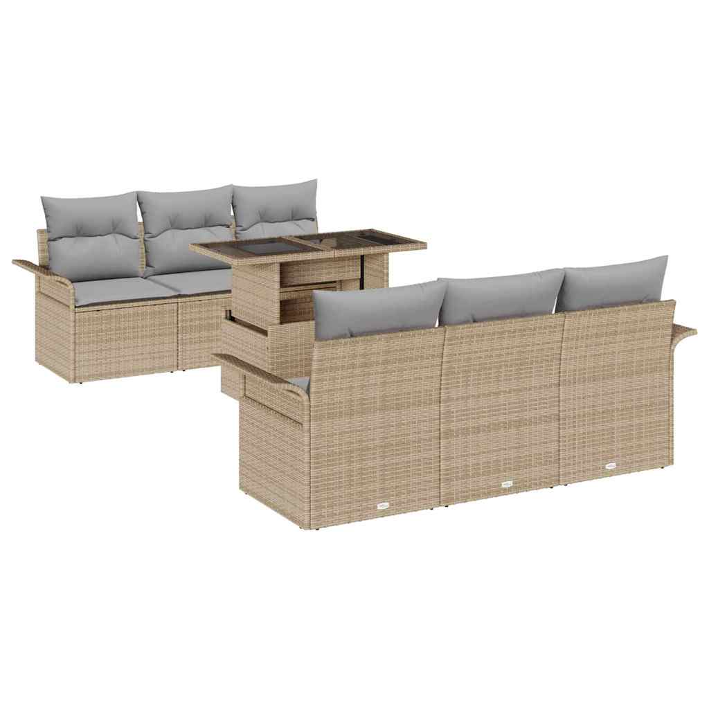 Gartensofa-set mit Kissen 7 pcs Beige Poly-Rattan