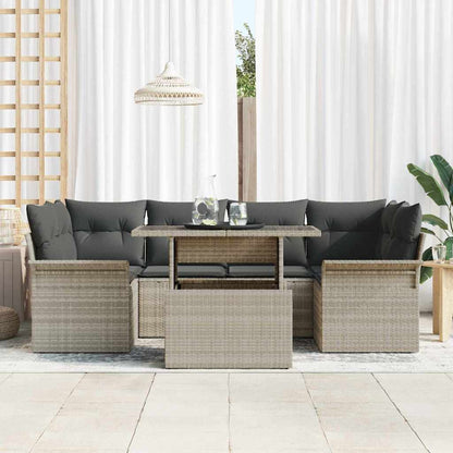 Garten-Sofa-Set mit Kissen 7 pcs Hellgrau Poly Rattan
