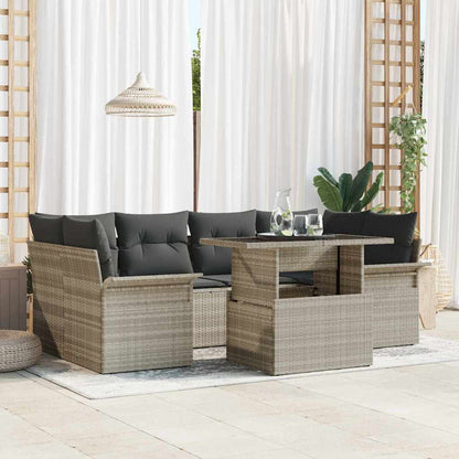 Garten-Sofa-Set mit Kissen 7 pcs Hellgrau Poly Rattan