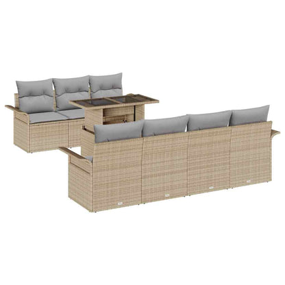 Gartensofa-set mit Kissen 8 pcs Beige Poly-Rattan