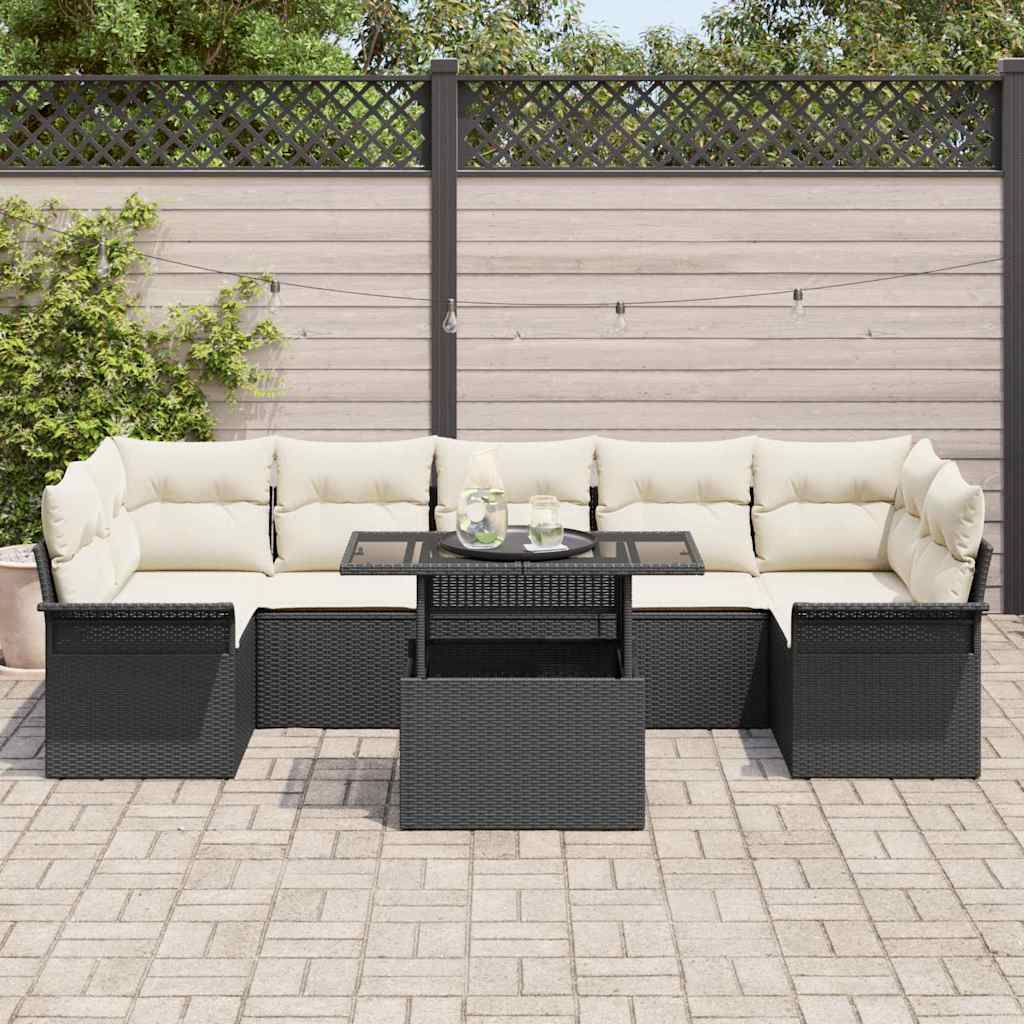 vidaXL Salon de jardin 8 pcs avec coussins Noir Résine tressée