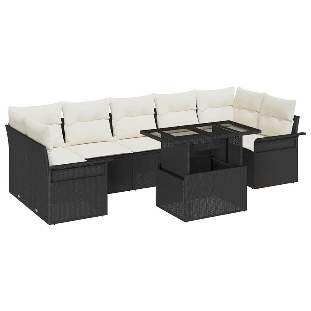 vidaXL Salon de jardin 8 pcs avec coussins Noir Résine tressée