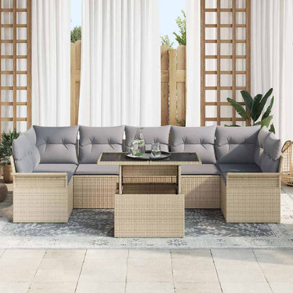 Garten-Sofa-Set mit Kissen 8 pcs Beige Poly Rattan