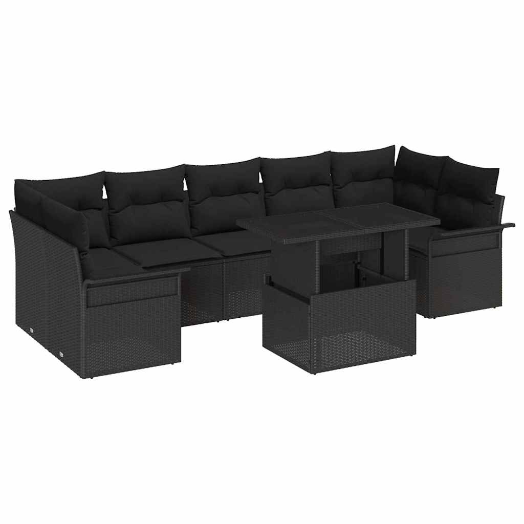 Gartensofa-set mit Kissen 8 pcs Schwarz Poly-Rattan