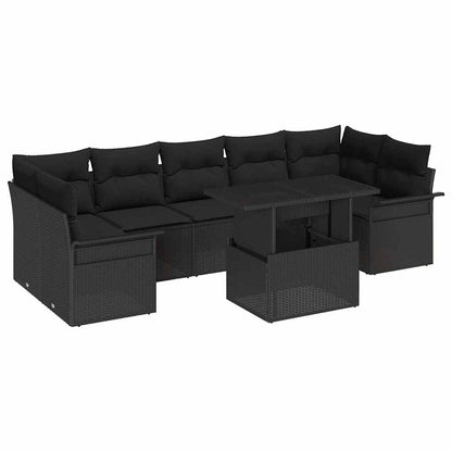 Gartensofa-set mit Kissen 8 pcs Schwarz Poly-Rattan