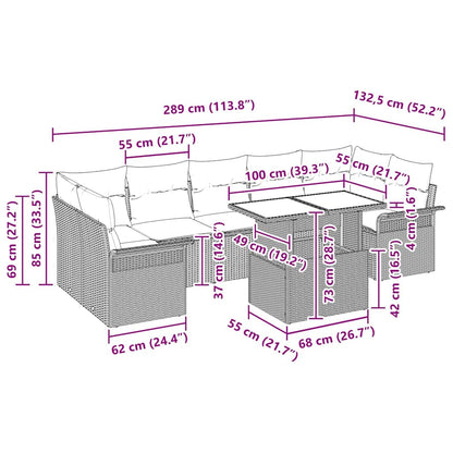 Gartensofa-set mit Kissen 8 pcs Schwarz Poly-Rattan