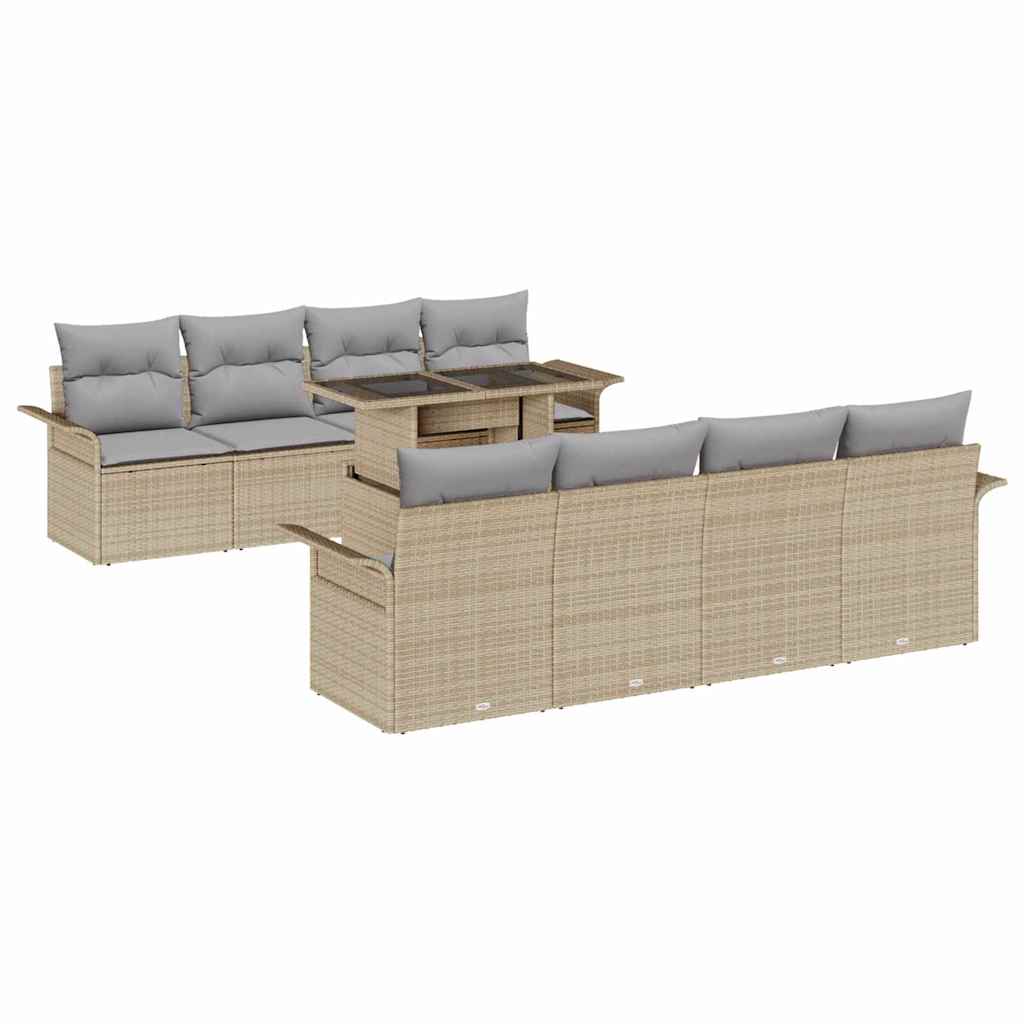Gartensofa-set mit Kissen 9 pcs Beige Poly-Rattan
