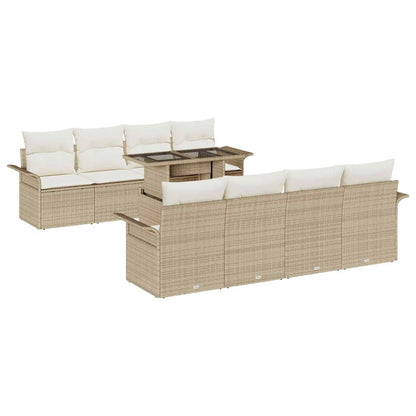 Gartensofa-set mit Kissen 9 pcs Beige Poly-Rattan